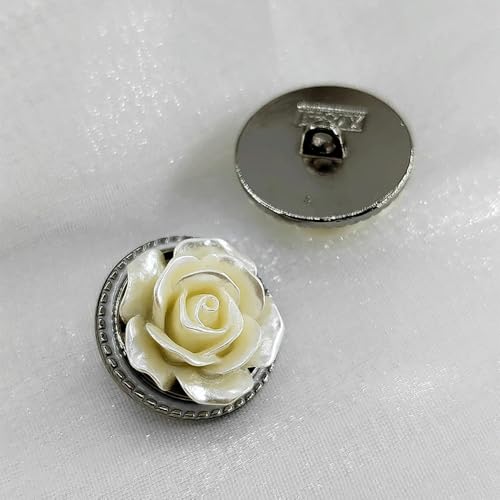 QIUMING 6 Stücke 15/20 MM Blume Metallknöpfe Der Kleidung Schwarz Weiß 3D Mode Dekor Vintage Ösenknopf Für Frauen Kleid Nähen DIY von QIUMING