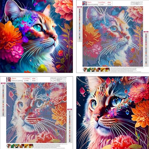 QIUQI 5D Diamant Painting Bilder,2 Pack Diamond Painting Fantasie Katze,Diamond Painting Set für Erwachsene und Kinder,Mosaikherstellung,Diamant Malerei für Haus Dekoration,Weihnachtsgeschen von QIUQI