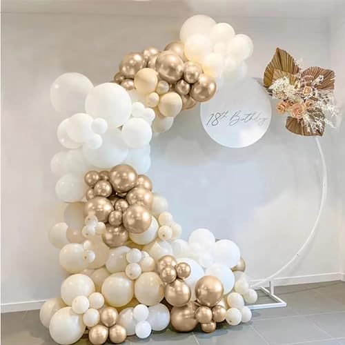 QIUQI Ballon Girlande Beige, 125 Stück Weiß,Gold,Beige Ballons,Beige Ballonbogen Girlande Set,Latex Luftballon Girlande Beige Kit fur Mädchen Geburtstagsfeier, Hochzeits,Babydusche und Jubiläum von QIUQI