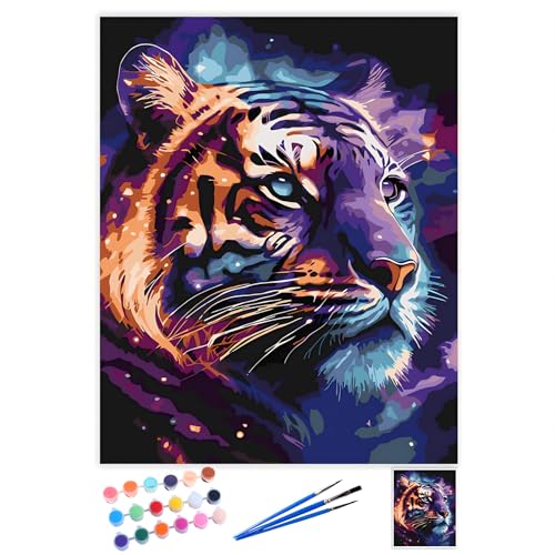 QIUQI Malen Nach Zahlen Erwachsene, DIY Tiere Ölgemälde Leinwand für Anfänger und Erwachsene, Malen Nach Zahlen Tiger, Paint by Numbers Adult- 40X50 cm (Ohne Rahmen) von QIUQI