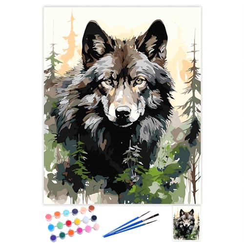 QIUQI Malen Nach Zahlen Erwachsene Wolf, DIY Handgemalt Ölgemälde Leinwand Kits, Anfänger Paint by Numbers Malen Nach Zahlen zur Heimdekoration, Kein Rahmen (40x50 cm) von QIUQI