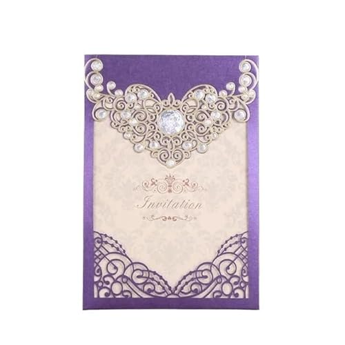 QIUSHIBO Hochzeitskarte 10 Stücke Elegante Weiß Lila Rot Hochzeitseinladungskarten Grußkarte for Hochzeitsfeierbedarf Hochzeitskarten(Purple) von QIUSHIBO