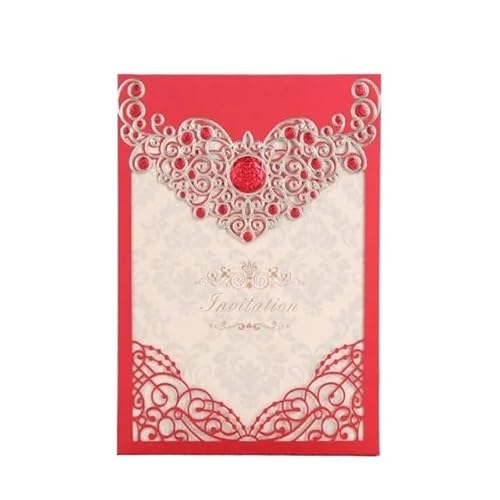 QIUSHIBO Hochzeitskarte 10 Stücke Elegante Weiß Lila Rot Hochzeitseinladungskarten Grußkarte for Hochzeitsfeierbedarf Hochzeitskarten(Red) von QIUSHIBO