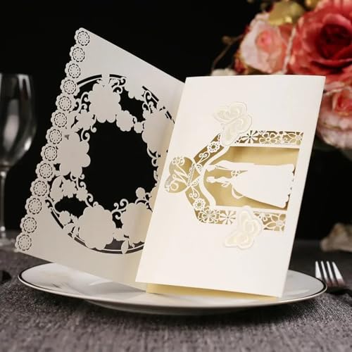 QIUSHIBO Hochzeitskarte 10 Teile/Paket 3D Schmetterling Hochzeit Einladungskarten Blume Braut Bräutigam Aushöhlen Glänzende Perle Papier Karte Halter Hochzeitskarten(10pcs Gold Card) von QIUSHIBO