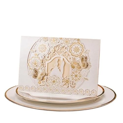 QIUSHIBO Hochzeitskarte 10 Teile/Paket 3D Schmetterling Hochzeitseinladungen Karte Kit Flora Geschnitzte Hochzeitskarten Event Party Einladungen Hochzeitskarten(10pcs White Cover) von QIUSHIBO