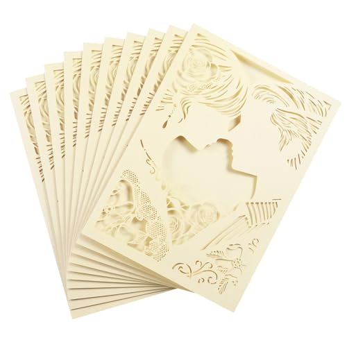 QIUSHIBO Hochzeitskarte 10 Teile/Paket Hochzeit Einladung Karte Bräutigam Braut Muster Einladungen Shinny 5x7in Größe Hochzeitskarten(Beige) von QIUSHIBO