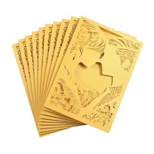 QIUSHIBO Hochzeitskarte 10 Teile/Paket Hochzeit Einladung Karte Bräutigam Braut Muster Einladungen Shinny 5x7in Größe Hochzeitskarten(Gold) von QIUSHIBO