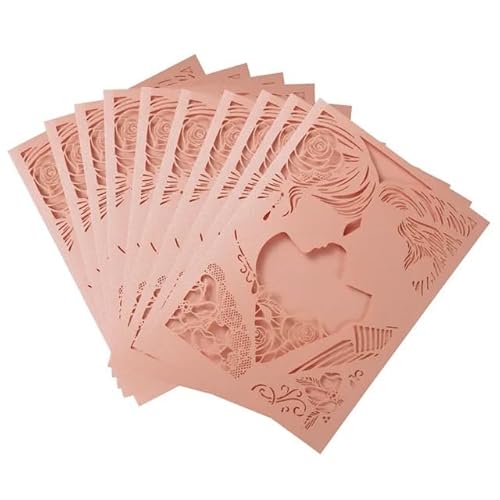 QIUSHIBO Hochzeitskarte 10 Teile/Paket Hochzeit Einladung Karte Bräutigam Braut Muster Einladungen Shinny 5x7in Größe Hochzeitskarten(Pink) von QIUSHIBO