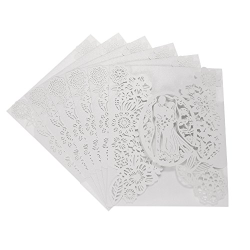 QIUSHIBO Hochzeitskarte 10 Teile/Paket Hochzeitseinladungskarte Glänzendes Papier Bräutigam Braut Geschnitzte Muster Einladungen Hochzeitsbankett Versorgung Hochzeitskarten von QIUSHIBO