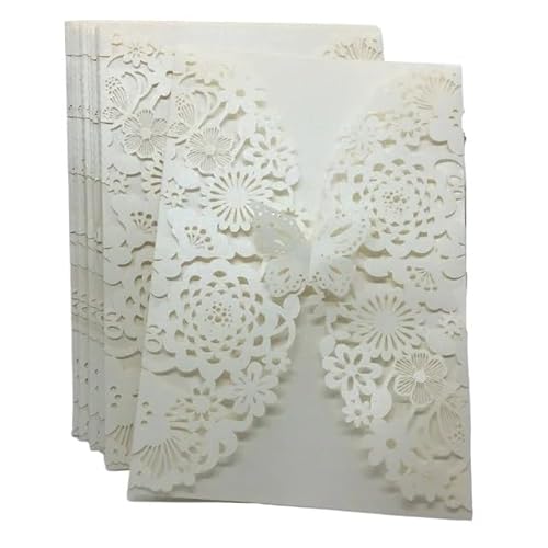 QIUSHIBO Hochzeitskarte 10 Teile/Paket Shiny Perle Papier Hochzeit Einladung Karte Blume Geschnitzte 3D Schmetterling Einladungen for Hochzeit Geburtstag Party Hochzeitskarten(Beige) von QIUSHIBO