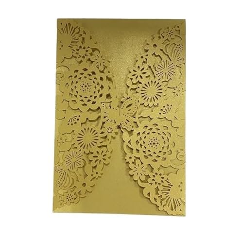 QIUSHIBO Hochzeitskarte 10 Teile/Paket Shiny Perle Papier Hochzeit Einladung Karte Blume Geschnitzte 3D Schmetterling Einladungen for Hochzeit Geburtstag Party Hochzeitskarten(Champagne Gold) von QIUSHIBO