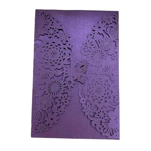 QIUSHIBO Hochzeitskarte 10 Teile/Paket Shiny Perle Papier Hochzeit Einladung Karte Blume Geschnitzte 3D Schmetterling Einladungen for Hochzeit Geburtstag Party Hochzeitskarten(Purple) von QIUSHIBO