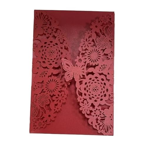 QIUSHIBO Hochzeitskarte 10 Teile/Paket Shiny Perle Papier Hochzeit Einladung Karte Blume Geschnitzte 3D Schmetterling Einladungen for Hochzeit Geburtstag Party Hochzeitskarten(Red) von QIUSHIBO