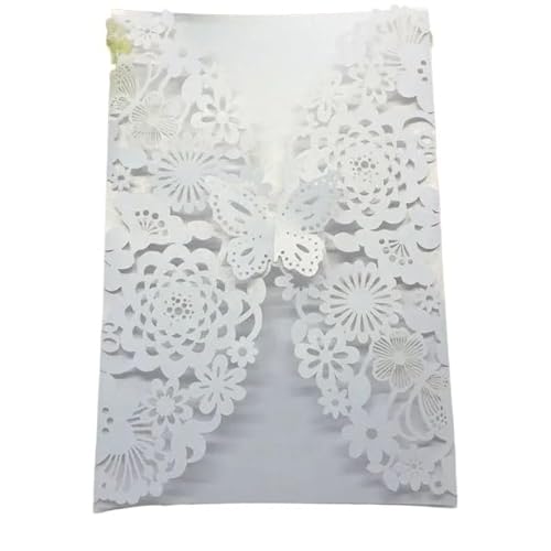 QIUSHIBO Hochzeitskarte 10 Teile/Paket Shiny Perle Papier Hochzeit Einladung Karte Blume Geschnitzte 3D Schmetterling Einladungen for Hochzeit Geburtstag Party Hochzeitskarten(White) von QIUSHIBO