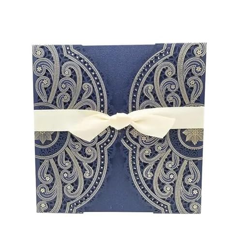 QIUSHIBO Hochzeitskarte 10 stücke Elegante Blume Hochzeit Einladungen Karte Tasche Karten Druck Braut Dusche Favor Decor Hochzeitskarten(Blue Cover) von QIUSHIBO