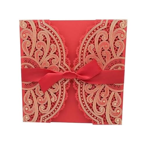 QIUSHIBO Hochzeitskarte 10 stücke Elegante Blume Hochzeit Einladungen Karte Tasche Karten Druck Braut Dusche Favor Decor Hochzeitskarten(Red Cover) von QIUSHIBO