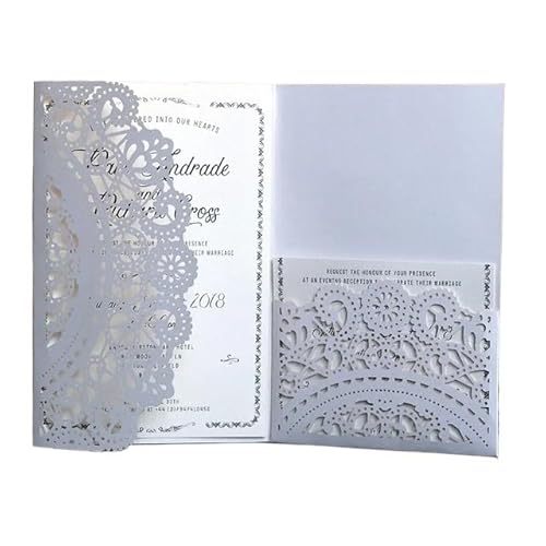 QIUSHIBO Hochzeitskarte 10 stücke Hochzeit Einladungen Karte Tri-Fold Spitze Business Gruß Karte Engagement Hochzeit Party Favor Dekoration Hochzeitskarten(White Cover Insert) von QIUSHIBO