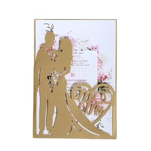 QIUSHIBO Hochzeitskarte 25 Stück Starke rosa Pearly Papier Hochzeitseinladungen Druck Braut Bräutigam Engagement Laden Karte Hochzeitskarten(Dark Gold,Outside Cover only) von QIUSHIBO