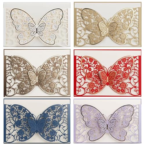 QIUSHIBO Hochzeitskarte 50 Pcs Schmetterling Hochzeit Einladung Karte Deckt Business Gruß Karte Engagement Hochzeit Dekoration Party Liefert Hochzeitskarten(Blue) von QIUSHIBO