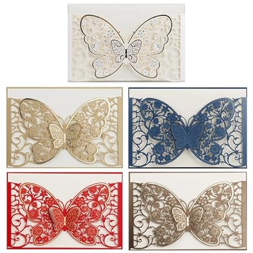 QIUSHIBO Hochzeitskarte 50 Pcs Schmetterling Hochzeit Einladung Karte Deckt Business Gruß Karte Engagement Hochzeit Dekoration Party Liefert Hochzeitskarten(Mix) von QIUSHIBO