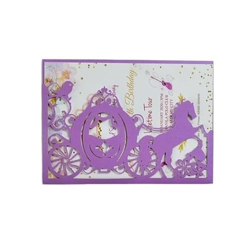 QIUSHIBO Hochzeitskarte 50 stücke Cinderella Kutsche Tasche Erröten Rosa Hochzeit Einladung Karte Hochzeitskarten(Dark Purple) von QIUSHIBO