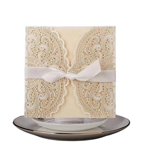 QIUSHIBO Hochzeitskarte Hochzeitseinladungen, 50 Stück, Elegante Spitzen-Einladungen, Geburtstagsparty, Hochzeitseinladungskarte Hochzeitskarten(White) von QIUSHIBO