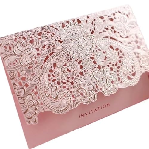 QIUSHIBO Hochzeitskarte Rosa/Rot/Gold Hochzeitskarten for Gäste mit kostenlosem Druck Geschenkkarte Elegante Hochzeitseinladungskarte Papier 50 Stück Hochzeitskarten(Pink) von QIUSHIBO