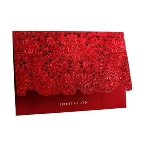 QIUSHIBO Hochzeitskarte Rosa/Rot/Gold Hochzeitskarten for Gäste mit kostenlosem Druck Geschenkkarte Elegante Hochzeitseinladungskarte Papier 50 Stück Hochzeitskarten(Red) von QIUSHIBO