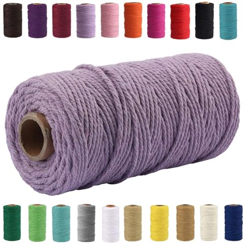 QIYIG Makramee-Seil, 3 mm x 100 m, Makramee-Seil, Baumwolle, handgefertigt, natürliche Baumwollkordel, Makramee-Schnur für Wandbehang, DIY, Geschenkverpackung, Blassviolett (1 Rolle)) von QIYIG