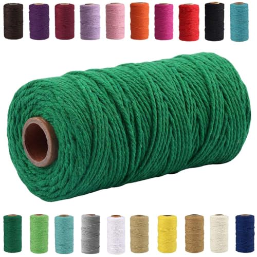 QIYIG Makramee-Seil, 3 mm x 100 m, Makramee-Seil, Baumwolle, handgefertigt, natürliche Baumwollkordel, Makramee-Schnur zum Aufhängen, DIY, Geschenkverpackung (Grün (1 Rolle)) von QIYIG