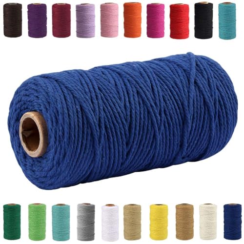 QIYIG Makramee-Seil, 3 mm x 100 m, Makramee-Seil, Baumwolle, handgefertigt, natürliche Baumwollkordel, Makramee-Schnur zum Aufhängen an der Wand, DIY, Geschenkverpackung (Blau (1 Rolle)) von QIYIG