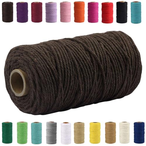 QIYIG Makramee-Seil, 3 mm x 100 m, Makramee-Seil, Baumwolle, handgefertigt, natürliche Baumwollschnur, Makramee-Schnur zum Aufhängen an der Wand, DIY, Geschenkverpackung, Kaffee (1 Rolle) von QIYIG