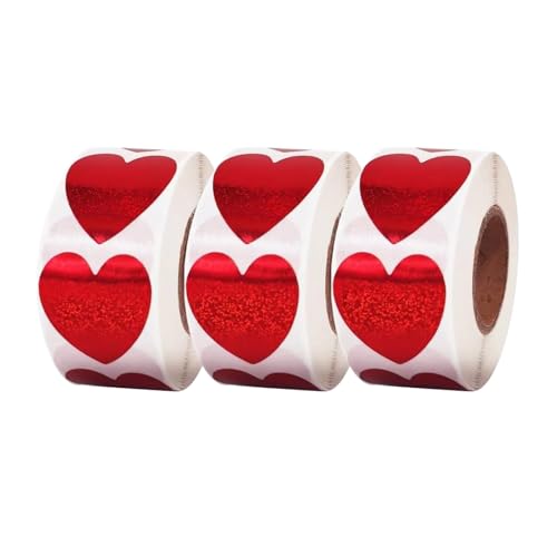 3 Rollen bunter Valentinstags-Herz-Aufkleber, Scrapbooking, selbstklebende Aufkleber für Geschenke und Briefe mit einzigartigen Designs von QIYUDUOLA