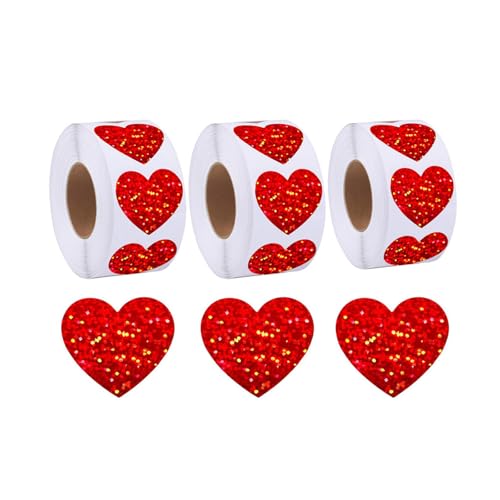 3 Rollen bunter Valentinstags-Herz-Aufkleber, Scrapbooking, selbstklebende Aufkleber für Geschenke und Briefe mit einzigartigen Designs von QIYUDUOLA