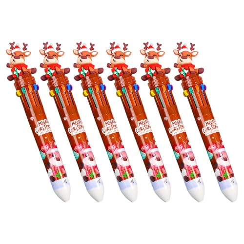 Shuttle-Stift, Cartoon-Weihnachts-Kugelschreiber, mehrfarbiger Kugelschreiber, einziehbarer Kugelschreiber, Schulbedarf, 6 Stück von QIYUDUOLA