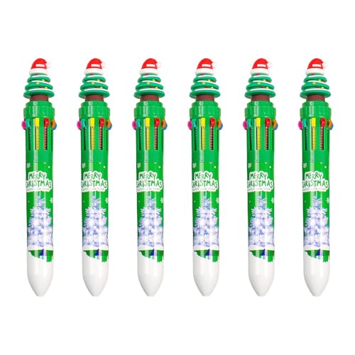 Shuttle-Stift, Cartoon-Weihnachts-Kugelschreiber, mehrfarbiger Kugelschreiber, einziehbarer Kugelschreiber, Schulbedarf, 6 Stück von QIYUDUOLA