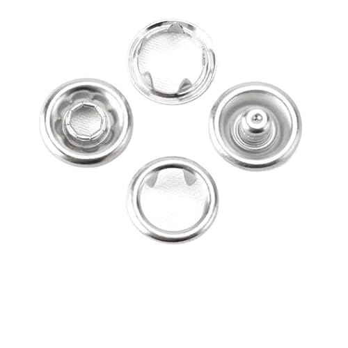 QJFORU Metall-Druckknopf-Set, Nieten for Kleidung, 20 Stück, Edelstahl, fünfzackige Schnalle, Druckknöpfe for Kleidung, Druckknöpfe for Kleidung, Kleidungsknöpfe for DIY-Knöpfe(Silver) von QJFORU