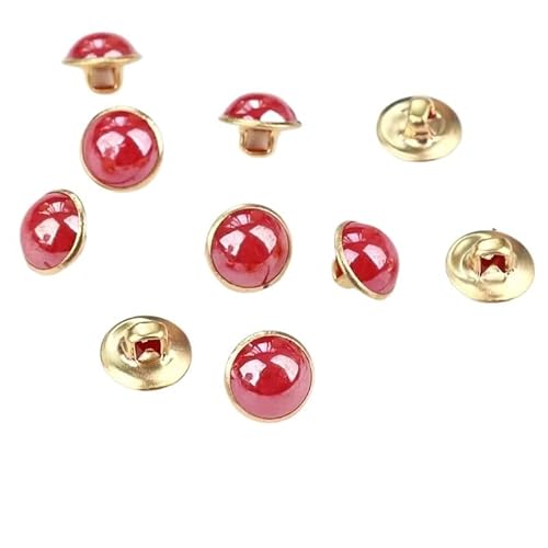 QJFORU Perlenknöpfe, Mantelknöpfe, 10 Stück, 10 mm, Kristallperle, Kupfer-Ösenknöpfe, Metallrückseite, Nähknöpfe for Kleidung, Kleid, DIY-Dekoration(Red) von QJFORU