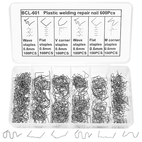 600 Stück Plastik Schweißen Heiße Heftklammern, Kunststoff Schweißgerät Heißklammern, Hot Staples, 0,8mm 0,6mm Schweißstäbe Klammern, Auto Stoßstange Reparatur Nagel Set, Plastik Heißhefter von QJKEJI