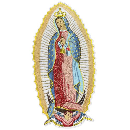 Jungfrau Maria, großer Biker-Motorrad-Aufnäher, zum Aufbügeln, Stickerei-Flicken für Kleidung, Streifen, Applikation, Motorradjacke, Virgen de Guadalupe, bestickter Aufnäher für T-Shirts, Jacken und von QJS PATCH