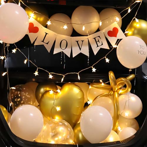 Auto Bogen Garage Dekoration, Auto Kofferraum Dekoration Kit, Ballon Banner Star Lights, Heiratsantrag Überraschung Geständnis Valentinstag leuchtende Ballon Geburtstag Ballon (LIEBE) von QJXWGPRQ