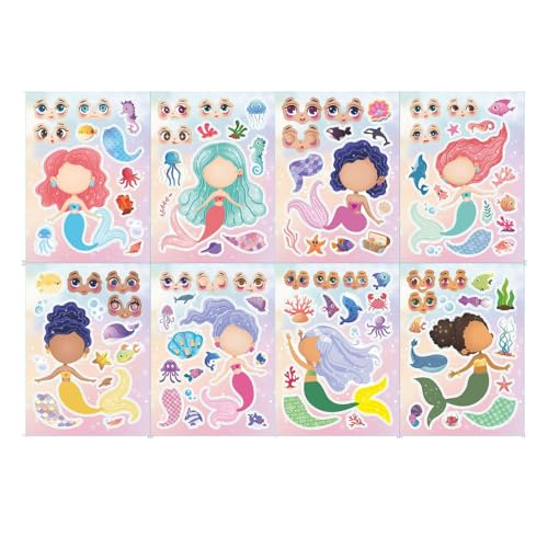 QKEPCY Meerjungfrau 24 Blätter Prinzessin DIY Sticker Kinder Aufkleber Partytütenfüller Geschenk Set Geburtstag Party Dekorationen Partyzubehör Deko für Jungen Mädchen von QKEPCY