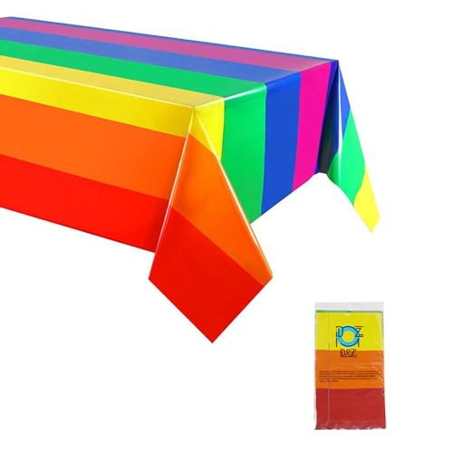 QKEPCY Tischdecke Geburtstag Regenbogen Bunt Plastik Premium Rechteckig Wchmutzabweisende wasserdichte für Kinder Mädchen Jungen Geburtstag Party Dekoration von QKEPCY