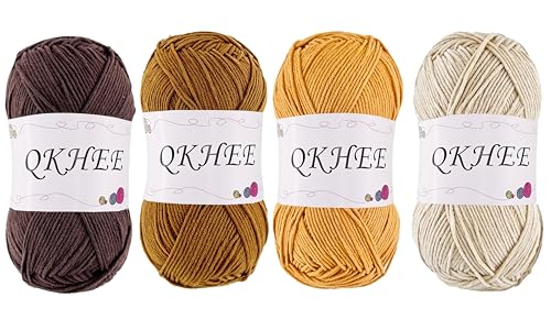 QKHEE Baumwollgarn zum Häkeln und Stricken, 4 x 100 g, DK (leicht), weiches Garn, 60 % Baumwolle, 40 % Acryl, Häkelgarn für Oma-Quadrate und Amigurumi (warm) von QKHEE