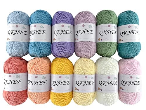 QKHEE Garn zum Häkeln und Stricken, 50 g, weiches Garn, 60 % Baumwolle, 40 % Acryl, fein/sportlich (2), Häkelgarn-Set, geeignet für Granny-Quadrate und Amigurumi (Sping) von QKHEE