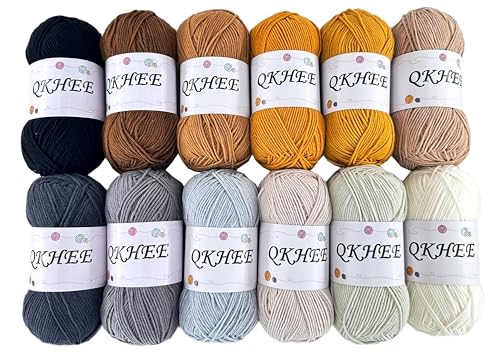 QKHEE Garn zum Häkeln und Stricken, 50 g, weiches Garn, 60 % Baumwolle, 40 % Acryl, feines Häkelgarn-Set, geeignet für Granny-Quadrate und Amigurumi (Morandi) von QKHEE