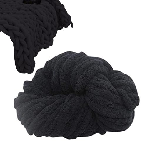 Grobes Deckengarn, grobes Garn zum Stricken, DIY dicke Wolle für Teppiche, Decken, Mützen, Schals, Chenille-Wollknäuel zum Stricken und Häkeln, riesige große Strickdecke, 18 m (schwarz) von QKNTKF