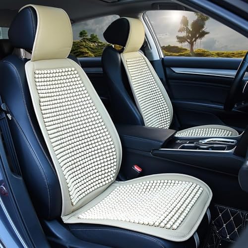 QLEQMZTV für Alfa Romeo Mito 2008-2019 Universalle Auto Sitzbezug mit Massage, 1 Stück Coole Atmungsaktive Autositzbezüge Sitzauflage Vordersitze Holzperlen Sommer Sitzauflage,B/Beige von QLEQMZTV