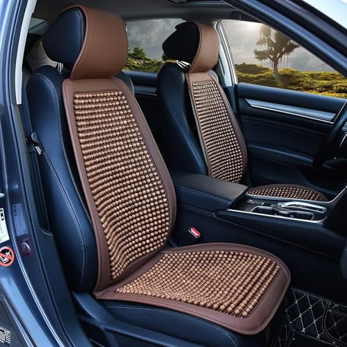 QLEQMZTV für Audi A1/A7/A8 Universalle Auto Sitzbezug mit Massage, 1 Stück Coole Atmungsaktive Autositzbezüge Sitzauflage Vordersitze Holzperlen Sommer Sitzauflage,C/Brown von QLEQMZTV