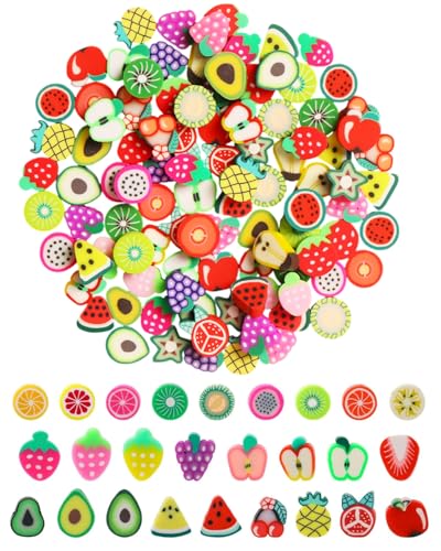 QLEUIFT 300 Stücke Obst Perlen zum Auffädeln, Fruit Polymer Clay Beads, Früchte Bastelperlen, Fruit Beads for Threading, Handwerk Weiche Keramik Beads für DIY Halskette Ringe Ohrringe von QLEUIFT